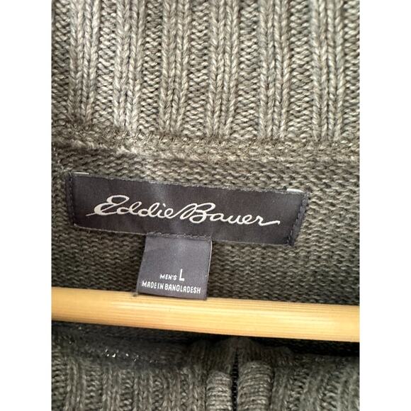 Eddie Bauer Green 1/4 Zip Medium Weight Knit Long Sleeve Sweater Men's Large - Picture 5 of 6